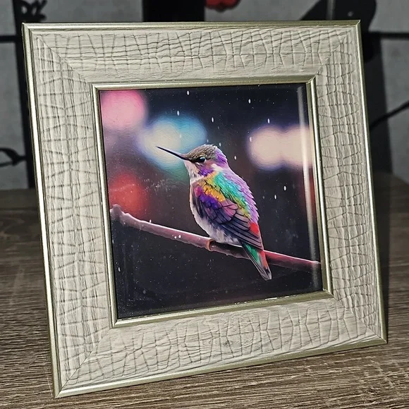 Framed 4x4 Hummingbird Fantasy Art Watercolor Oil Painting Print - Picture 7 of 11